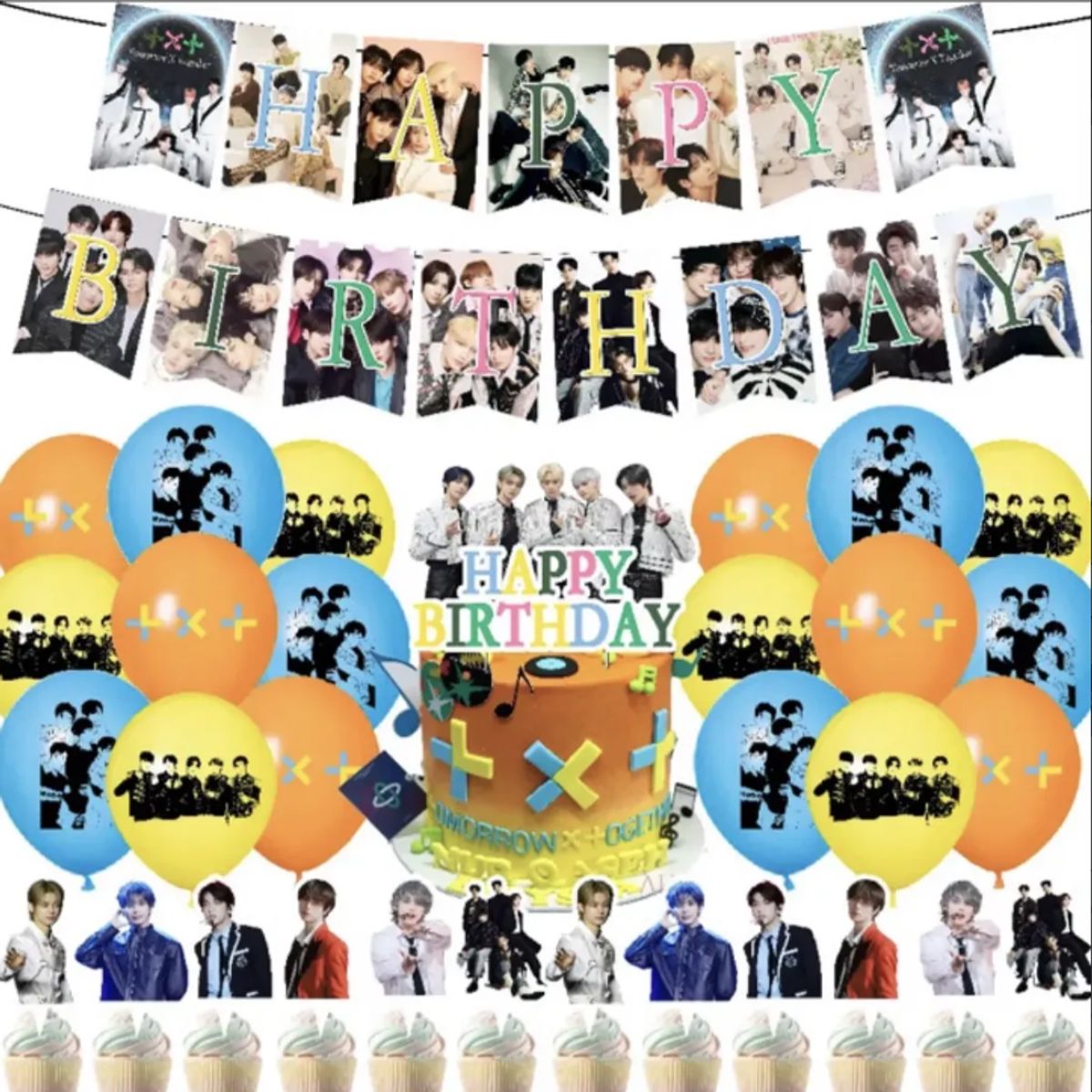 GENERICO - Kit Decoración Cumpleaños Txt Kpop Banner Globos Topper