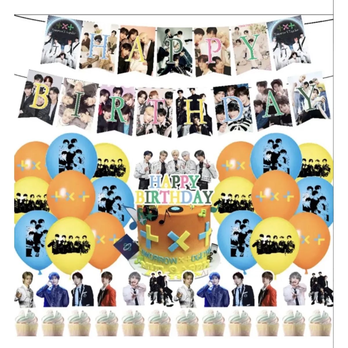 GENERICO - Kit Decoración Cumpleaños Txt Kpop Banner Globos Topper