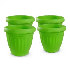 GENERICO - Pack 4 Maceteros Plástico Redondo Verde Lima 15 cm