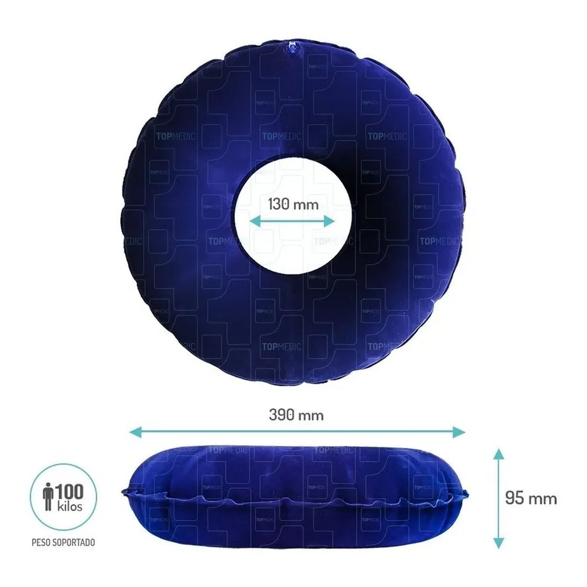 GENERICO - Cojín Inflable Antiescaras Redondo Azul 130mm 100kg