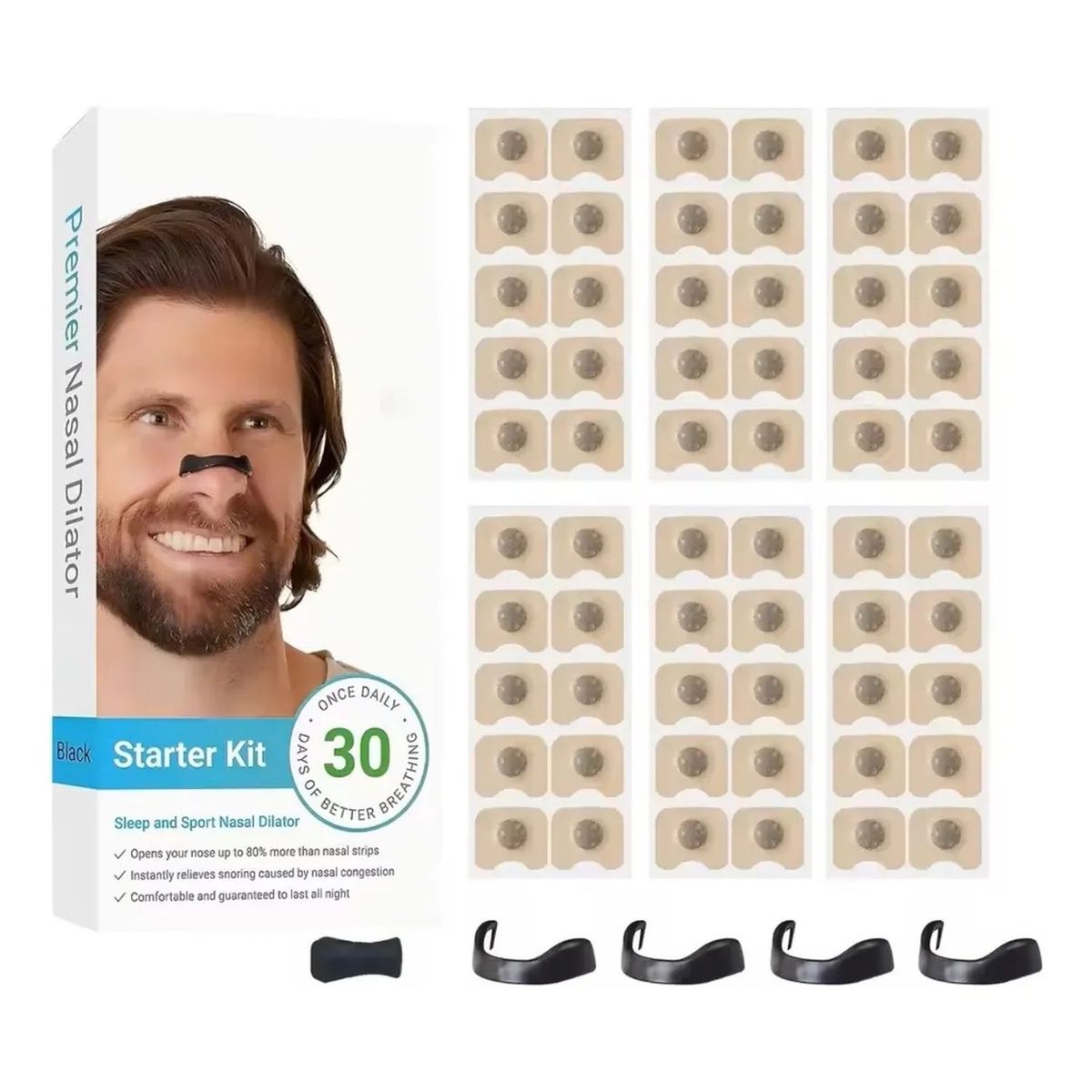 GENERICO - Kit Dilatador Nasal Magnético con 60 Parches Adhesivos y 4 Bandas Ajustables