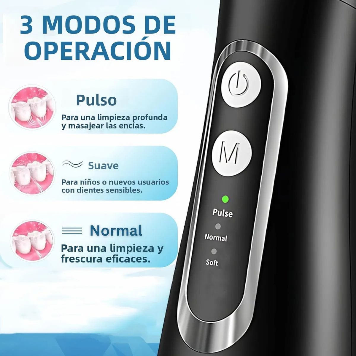 GENERICO - Irrigador Bucal Portátil Tres Modos Recargable Negro