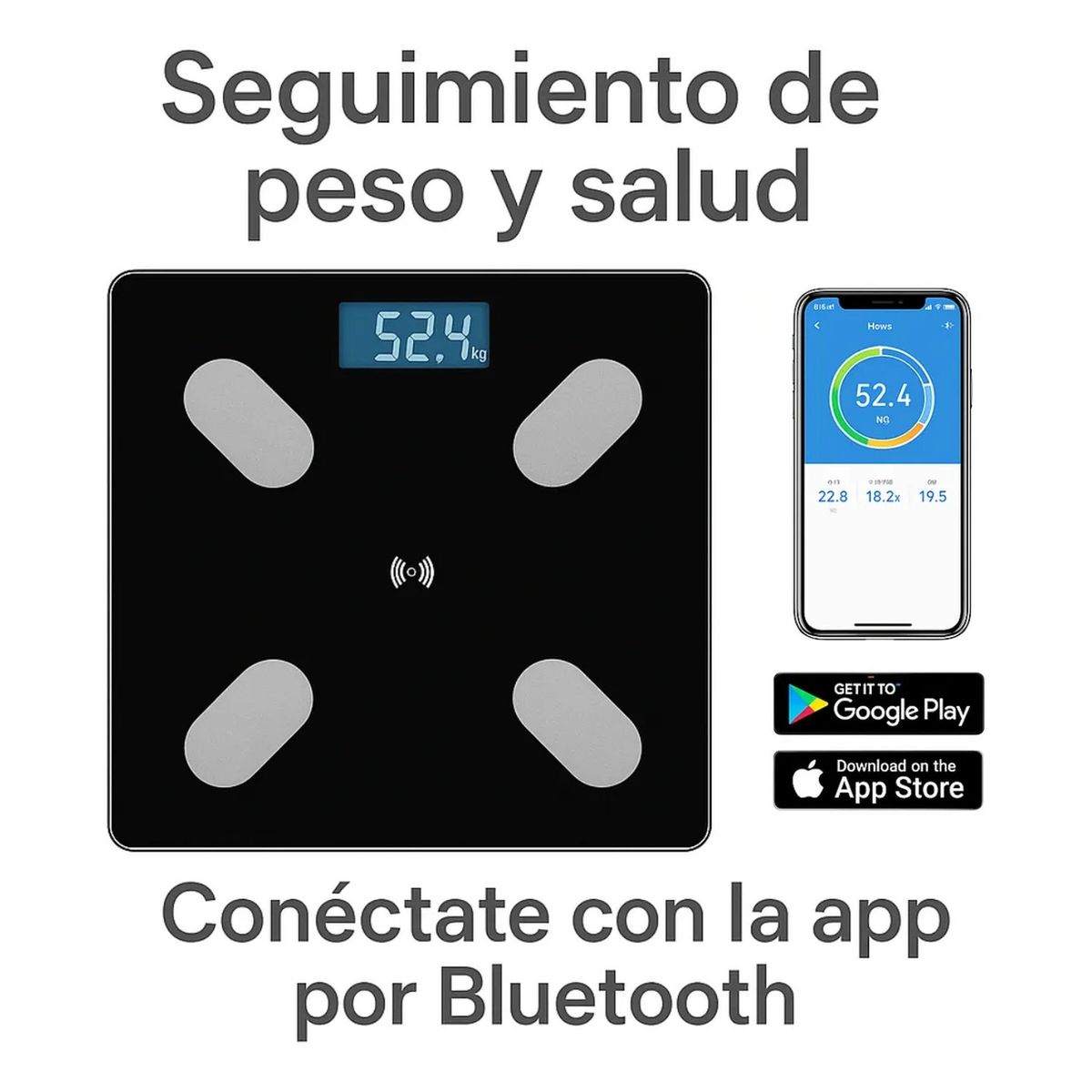 GENERICO - Báscula Digital Inteligente Bluetooth Seguimiento Corporal Negro