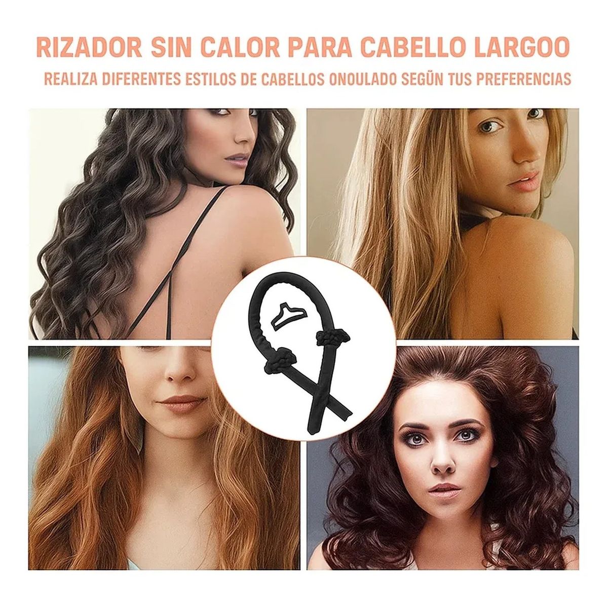 GENERICO - Kit de Rizador Sin Calor para Cabello Largo con Cepillo y Accesorios Negros