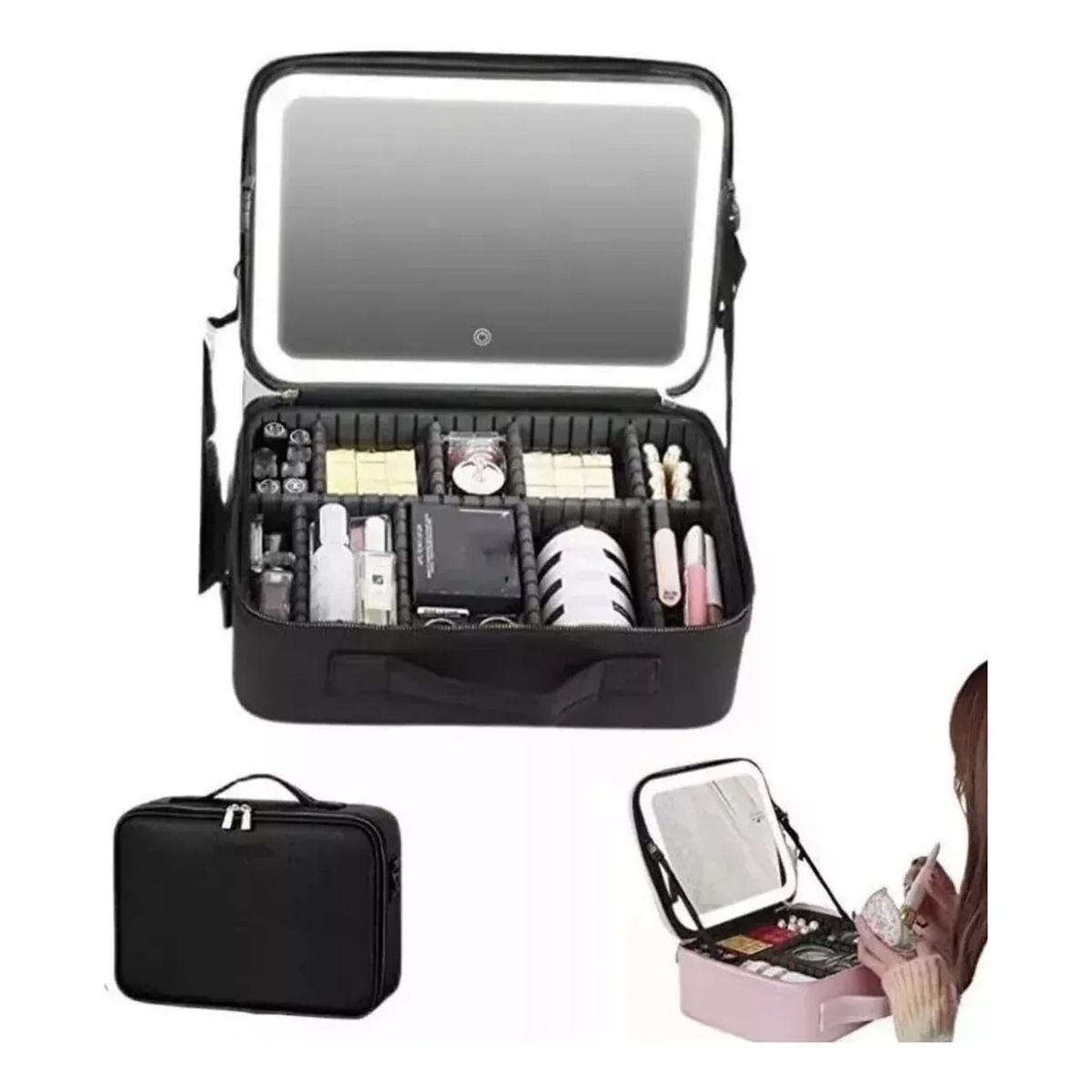 GENERICO - Estuche de Maquillaje con Luz LED Ajustable Negro