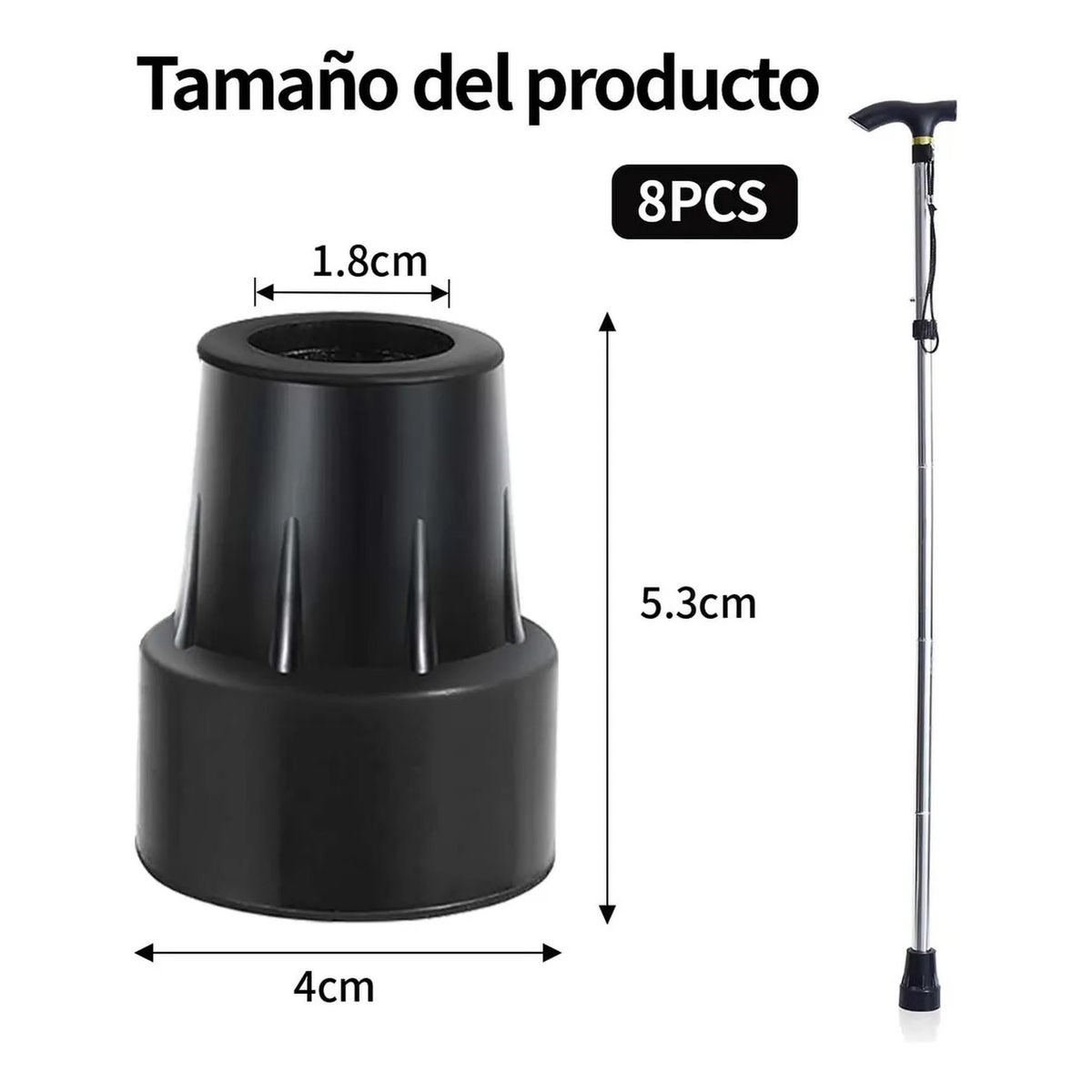 GENERICO - Tapas Antideslizantes para Muletas Goma Negra 8 Piezas
