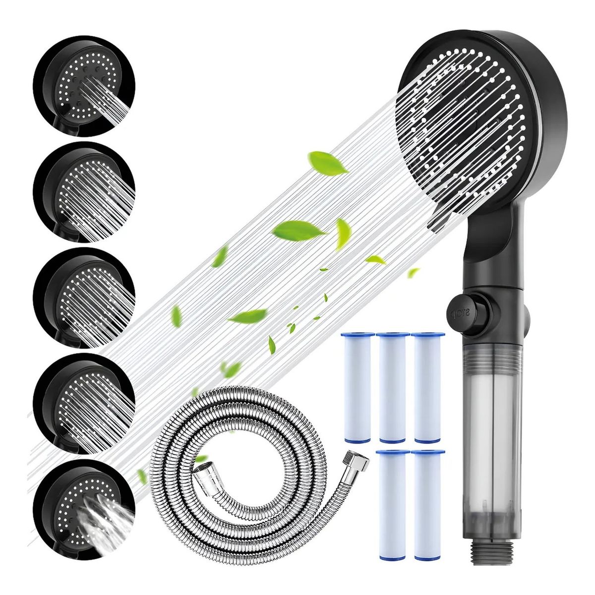 GENERICO - Cabezal De Ducha Multifuncional Con Filtro 5 Modos Ajustables Negro