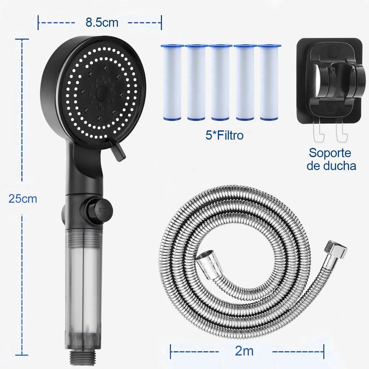 GENERICO - Cabezal De Ducha Multifuncional Con Filtro 5 Modos Ajustables Negro