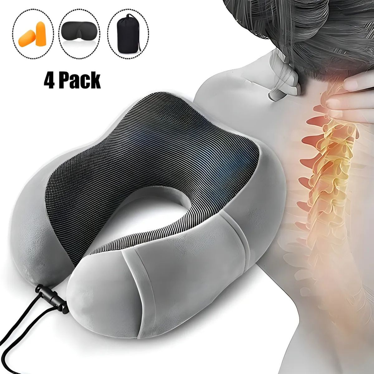 GENERICO - Almohada de Viaje Espuma Viscoelástica Ergonómica con Bloqueo Ajustable y Accesorios