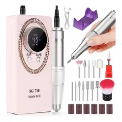 GENERICO - Torno Para Uñas Eléctrico Pantalla LCD 3600mAh 45000RPM Rosa
