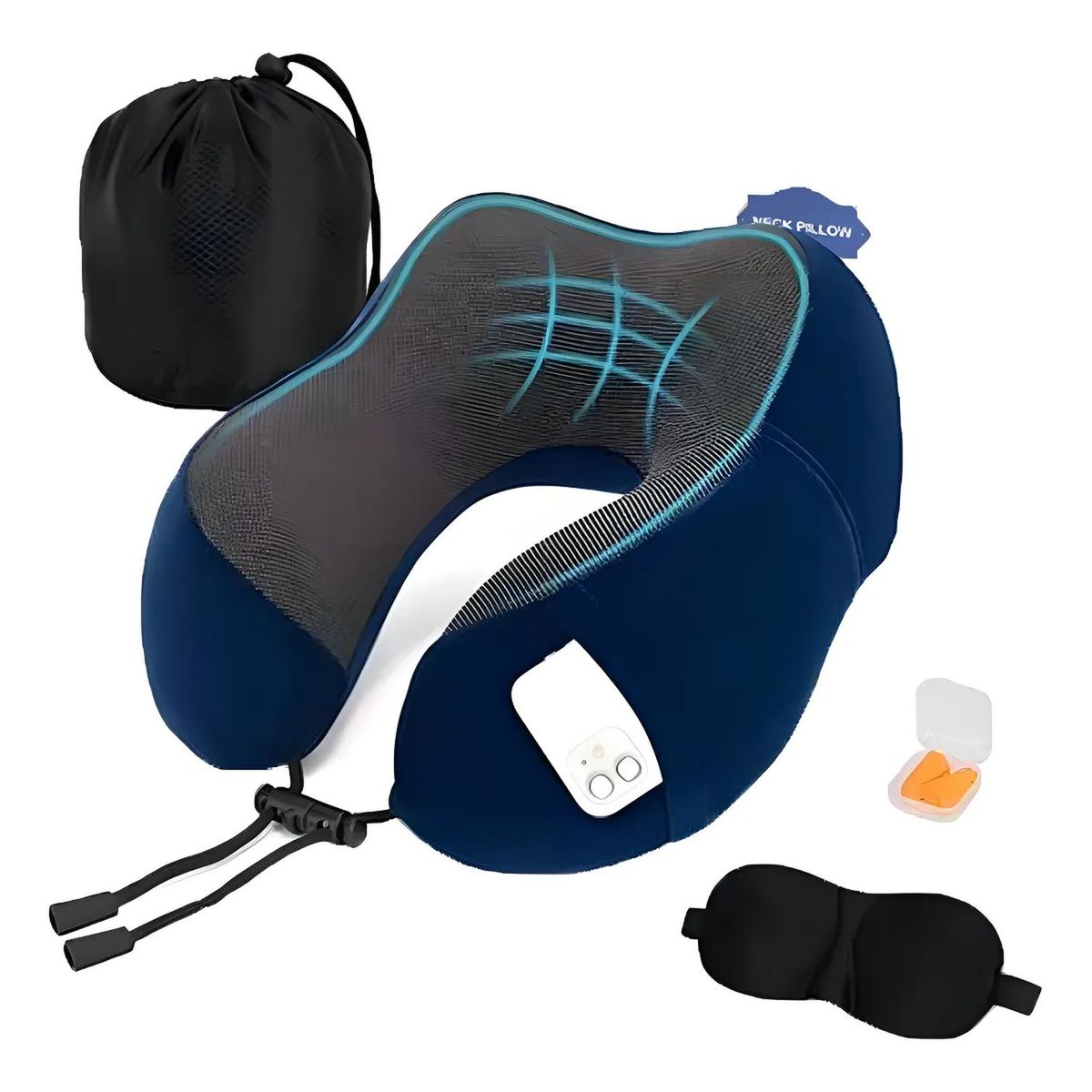 GENERICO - Almohada de Viaje Ergonómica Espuma Memoria Ajustable con Máscara y Tapones