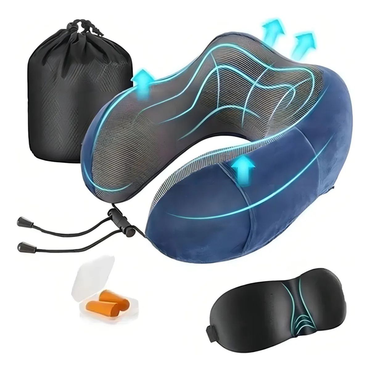 GENERICO - Almohada de Viaje Ergonómica Espuma Memoria Ajustable con Máscara y Tapones