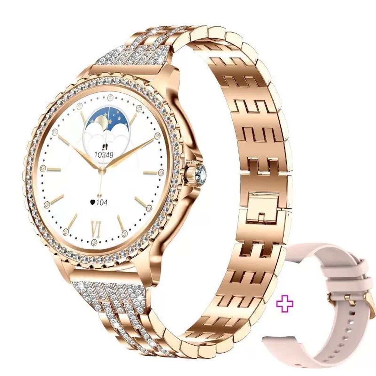 GENERICO - Smartwatch Elegante para Mujer Llamadas Bluetooth, Multideporte Pulsera Metálica y Correa Silicona