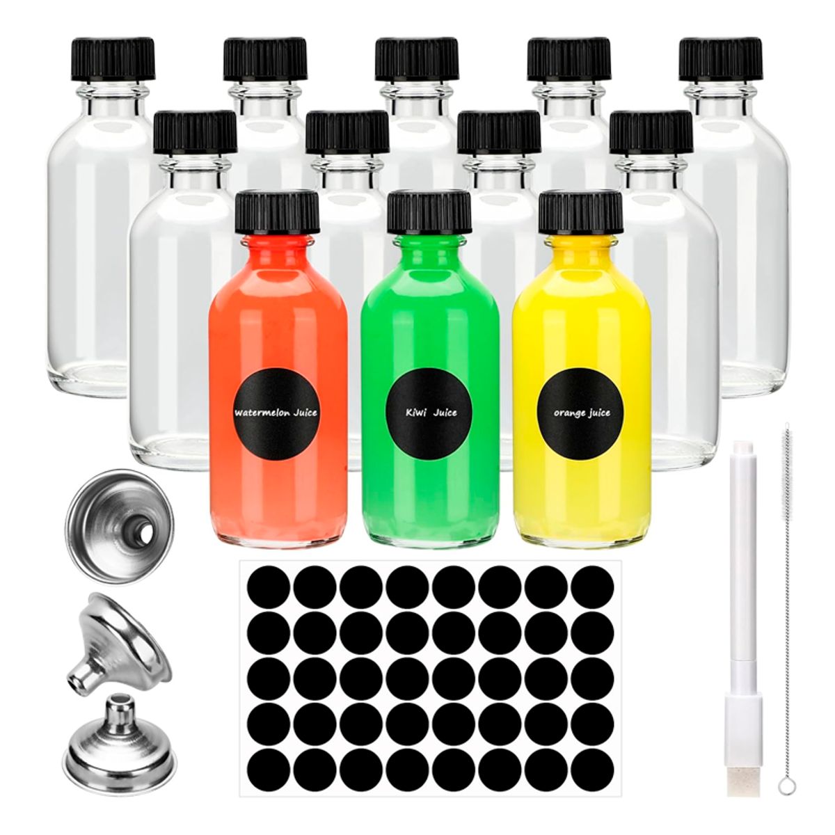 WAKESHOME - Set 12 Mini Frascos de Vidrio con tapa 60ml Jengibre shots