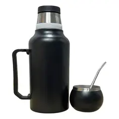 GENERICO - Termo Matero 1.3 Litros Acero Inoxidable + Mate Y Bombilla Negro