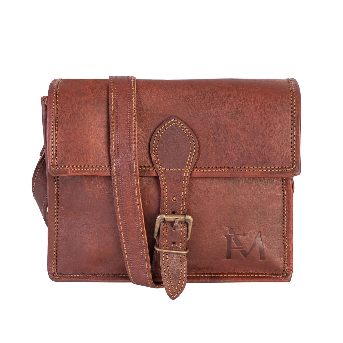 FRANZ MOSSI - Bolso Bandolera De Cuero Natural Color Marrón Gran Diseño Franz Mossi