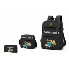 GENERICO - Set Mochila + Banano + Estuche minecraft ENTRADA USB MODELO 2
