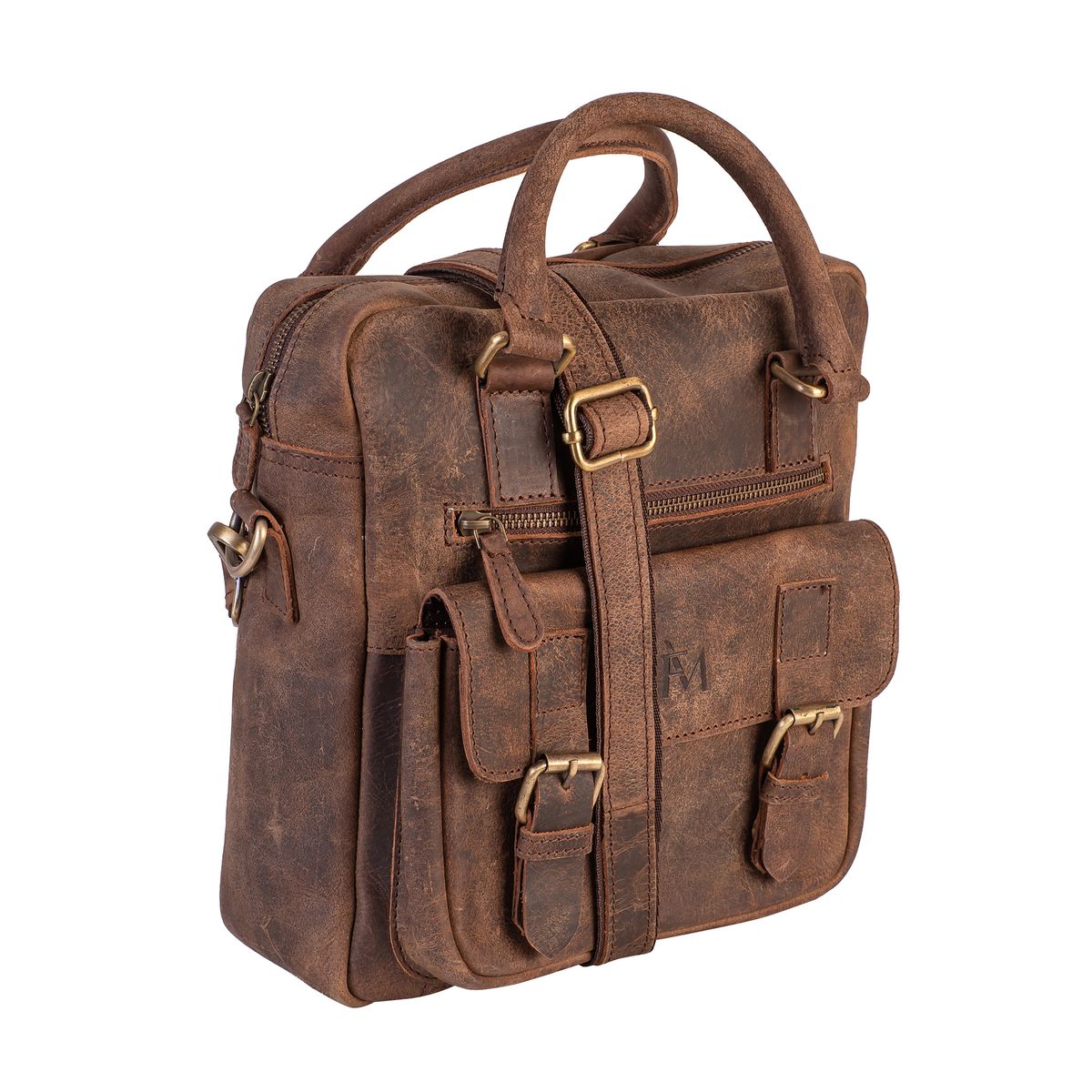 FRANZ MOSSI - Bolso de Cuero Natural Marrón Vintage 2 Asas Estilo Vintage Franz Mossi