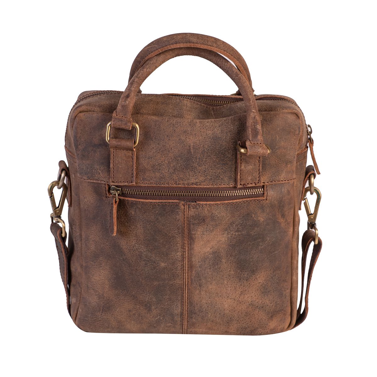 FRANZ MOSSI - Bolso de Cuero Natural Marrón Vintage 2 Asas Estilo Vintage Franz Mossi