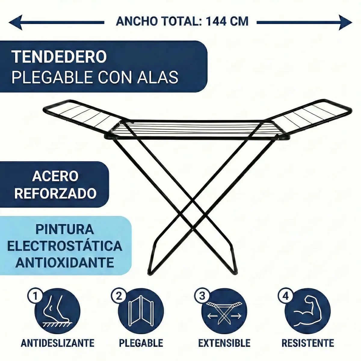 MOR - Tendedero Colgador De Ropa 1.44m Plegable Mor Color Negro