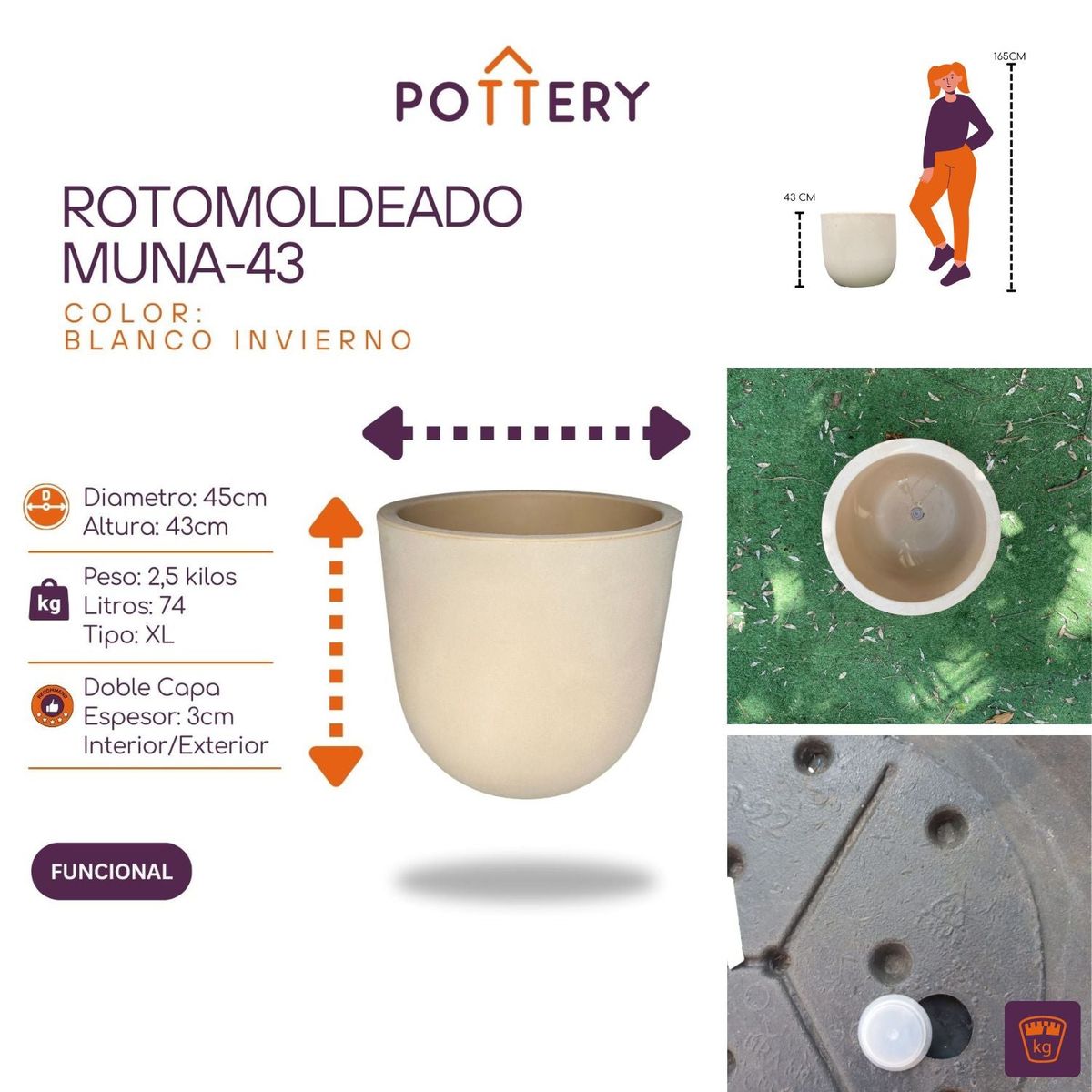 POTTERY - Macetero Grande Muna 43 Cobrizo