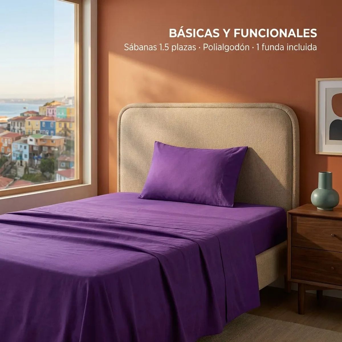 ARMONIA - Juego De Sabana Morado Plaza y media 3 piezas