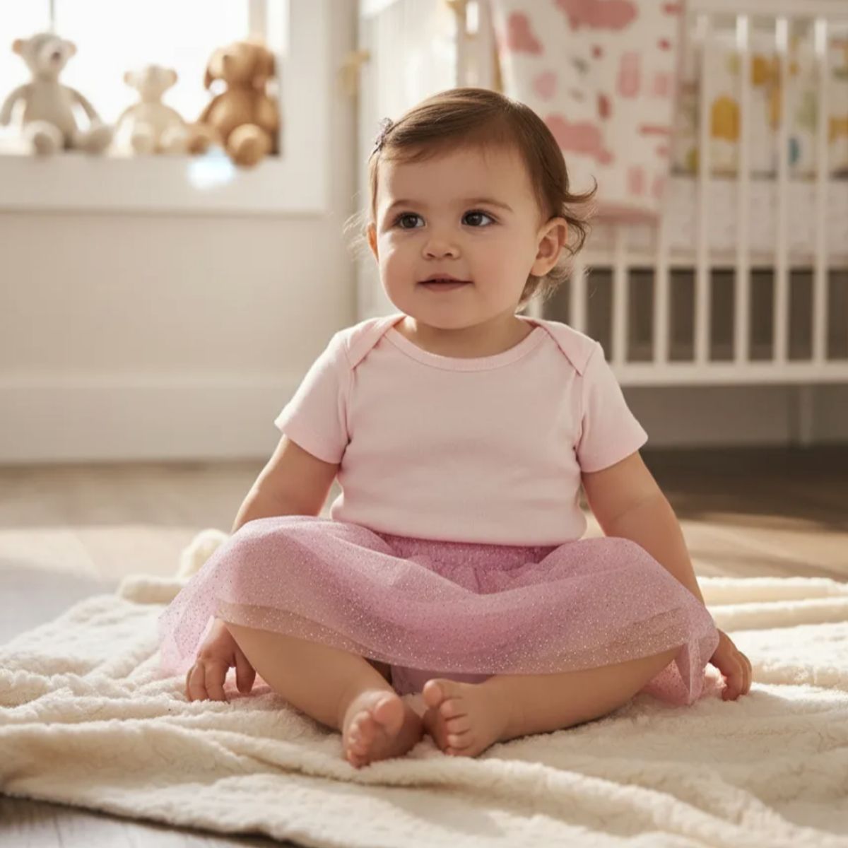 HAOKIDS - Falda tul transparente bebé rosada con brillo
