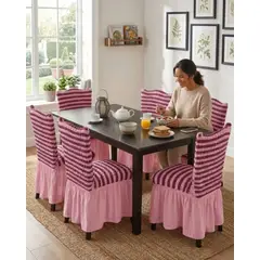 GENERICO - Set de 6 fundas turkas con falda para sillas con diseño de lineas
