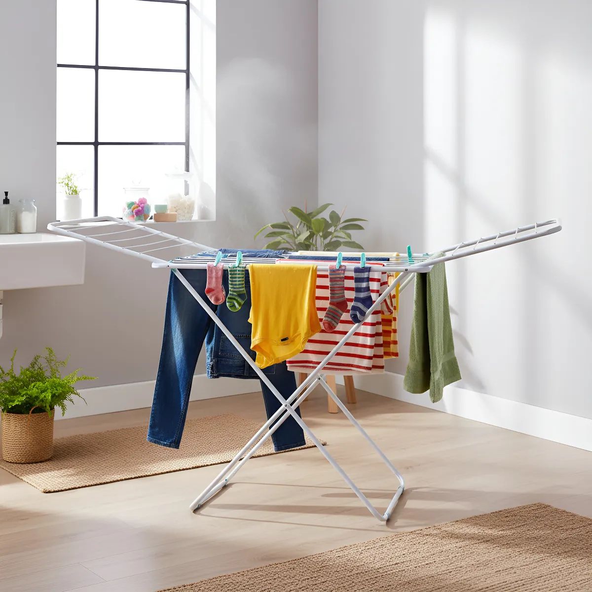 MOR - Tendedero Colgador 1.74m Mor Plegable Organizador Blanco Blanco