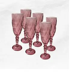 GENERICO - Copa de Vino para Espumante de Vidrio – Set de 6 Unidades Color Burdeo