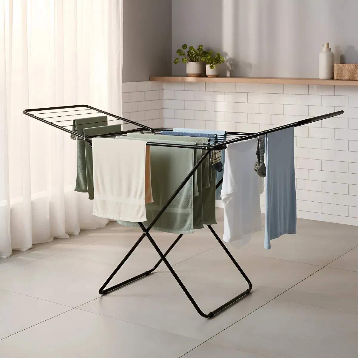 MOR - Tendedero Colgador Plegable 1.74m Mor Acero Reforzado Negro Negro