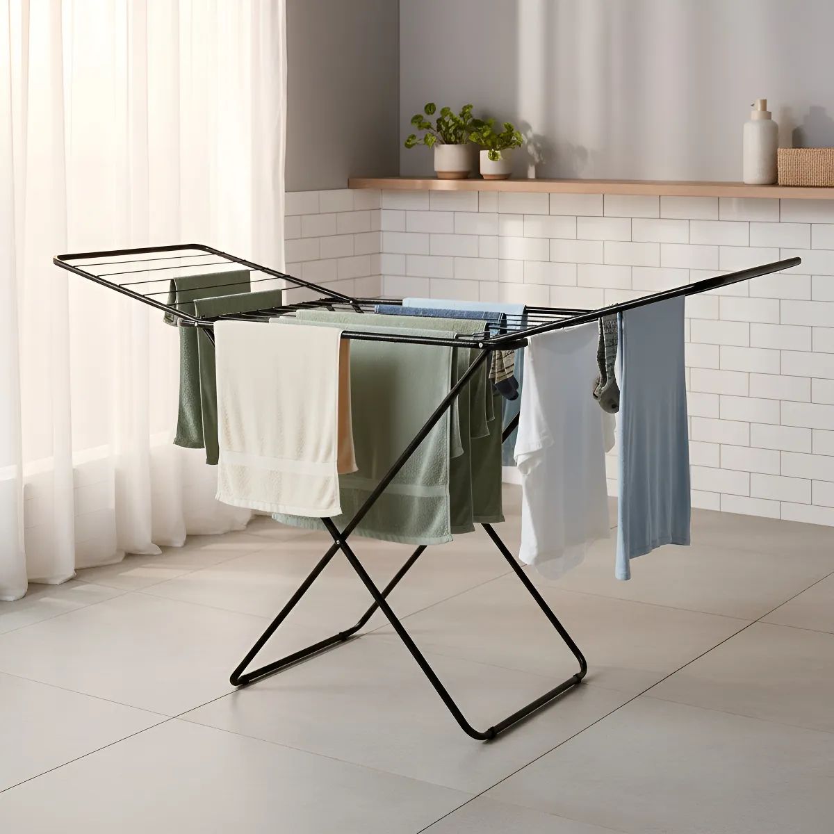 MOR - Tendedero Colgador Plegable 1.74m Mor Acero Reforzado Negro Negro