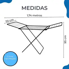MOR - Tendedero Colgador Plegable 1.74m Acero Reforzado Negro Negro