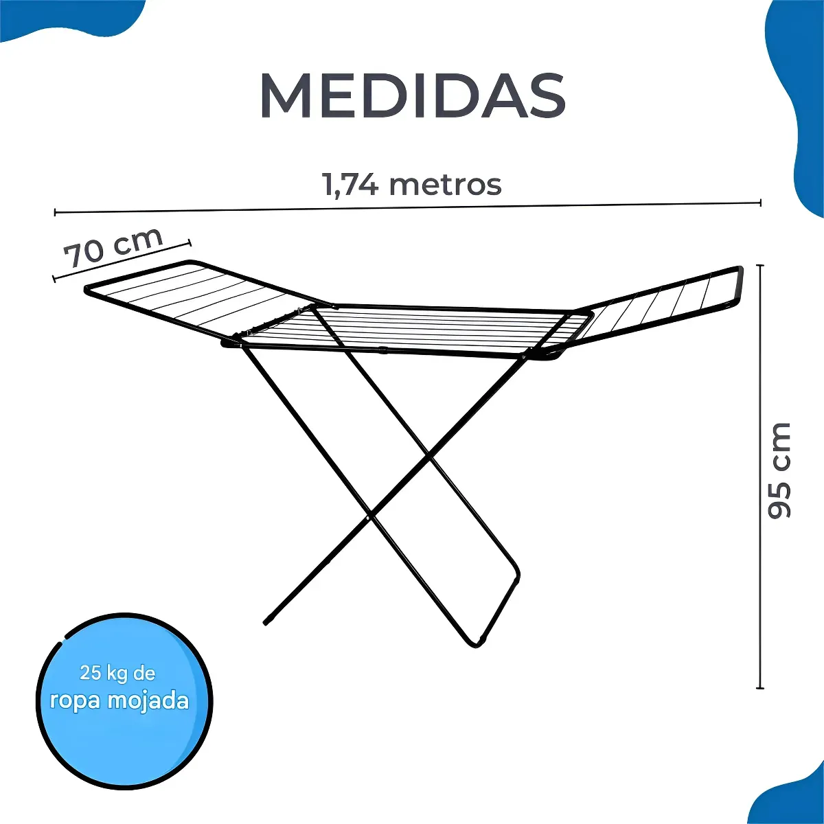 MOR - Tendedero Colgador Plegable 1.74m Mor Acero Reforzado Negro Negro