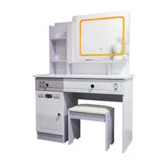 GENERICO - Tocador Moderno con Espejo LED Touch, Organizador Multitono y Taburete Blanco y Lila