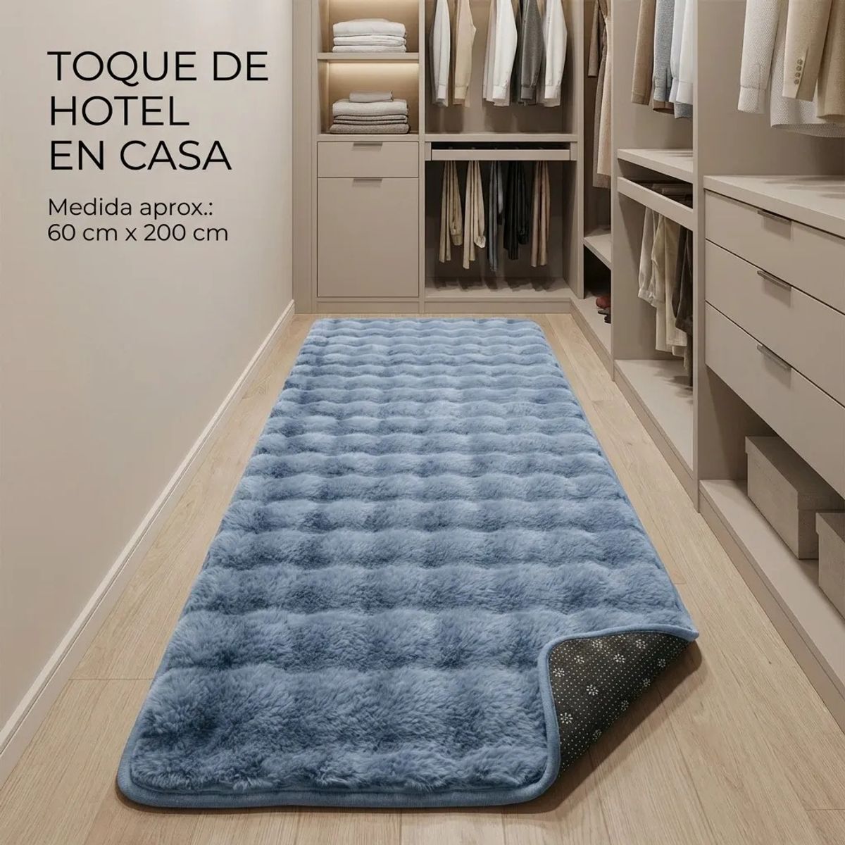 ARMONIA - Alfombra Pasillera Peluda Bajada de Cama 602 - Azul