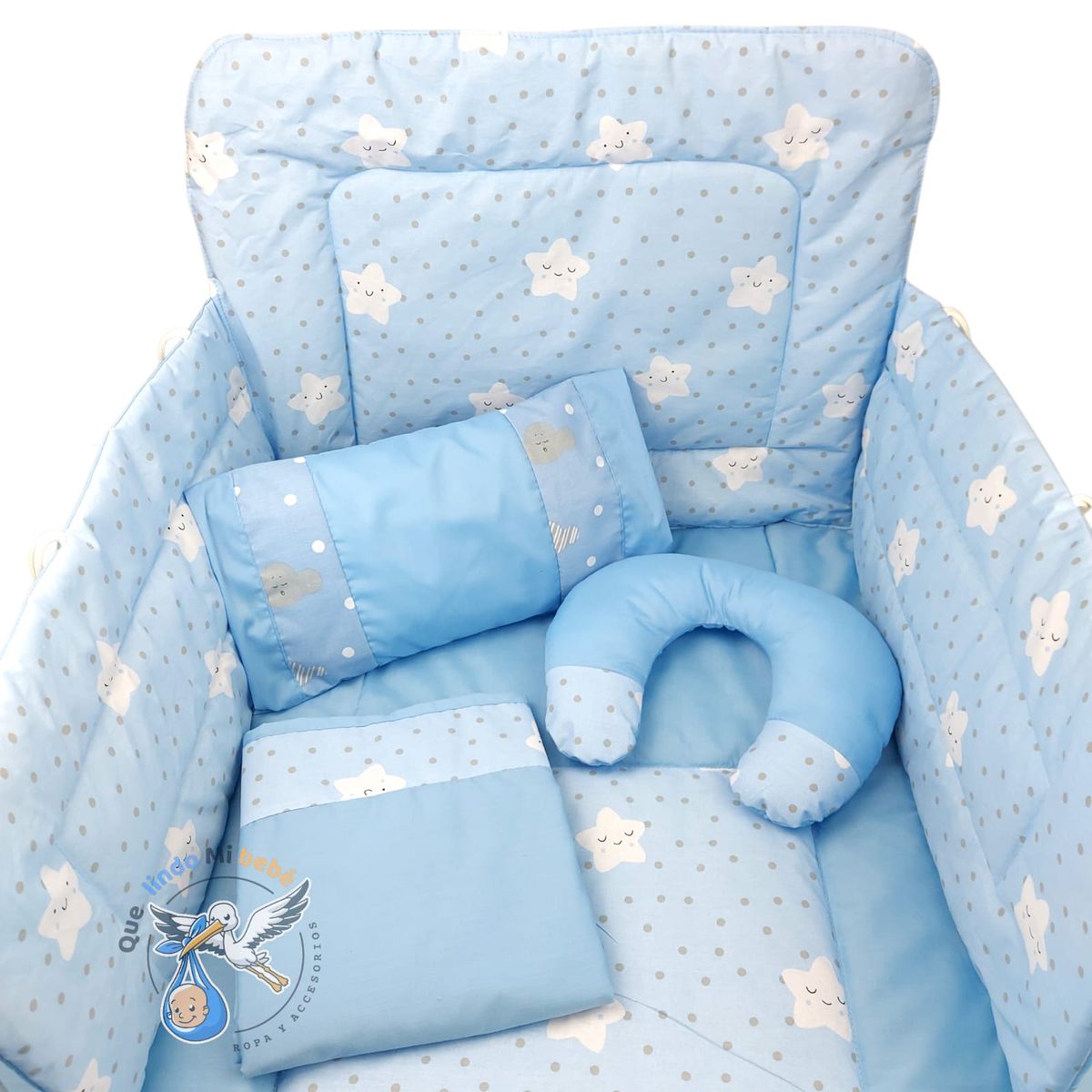 GENERICO - Set Para Cuna Estándar Celeste Estrella