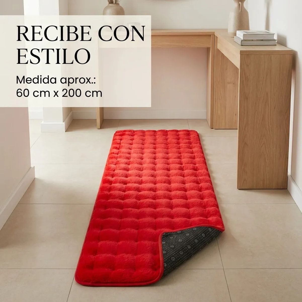 ARMONIA - Alfombra Pasillera Peluda Bajada de Cama 602 - Rojo