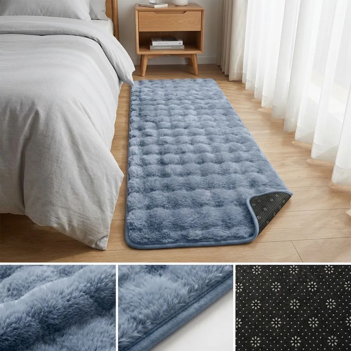 ARMONIA - Alfombra Pasillera Peluda Bajada de Cama 602 - Azul