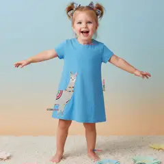 JUMP KIDS - Vestido Manga Corta Azul Verano Algodón Niña
