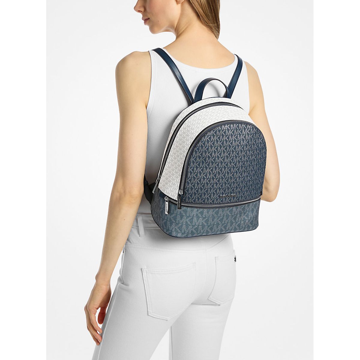 MICHAEL KORS - Mochila Michael Kors Rhea Mediana backpack monograma azul navy