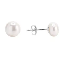 GENERICO - Aros De Plata 925 Perla Achatada 12 mm