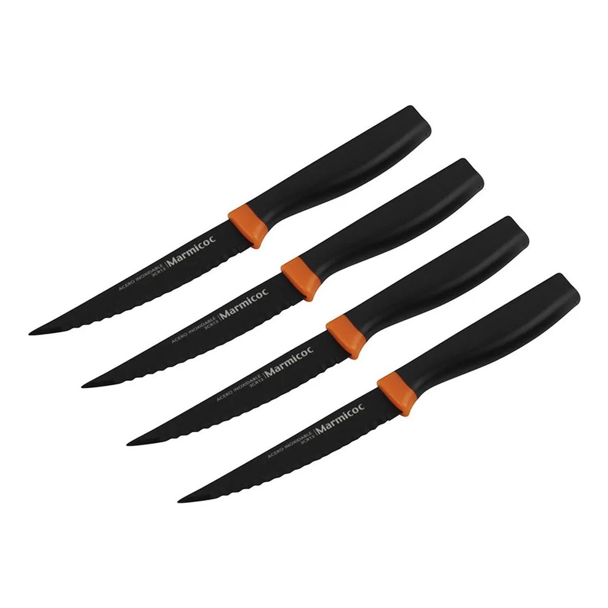 MARMICOC - Cuchillos Marmicoc Para Asado Cocina Set 4 Piezas Acero Inox Negro