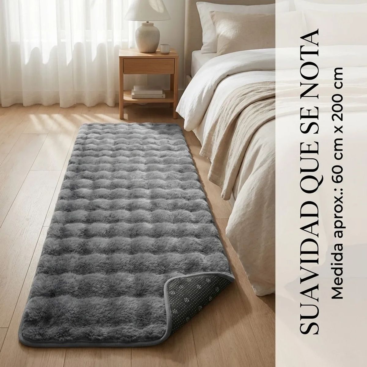 ARMONIA - Alfombra Pasillera Peluda Bajada de Cama 602 - Gris