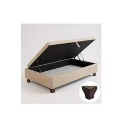 GENERICO - Base Cama Baul 1.5 Plaza (Beige) L200 / con Patas de madera 11 cm