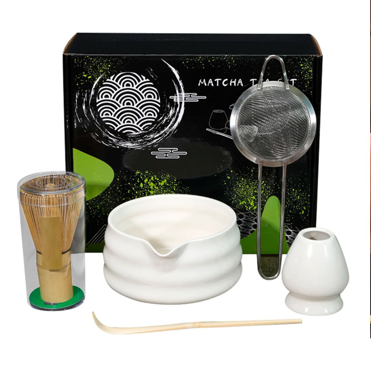 WAKESHOME - Kit de Matcha de 5 Pieza con Batidor Cuenco de Cerámica ,Tamiz  Accesorios