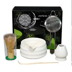 WAKESHOME - Kit de Matcha de 5 Pieza con Batidor Cuenco de Cerámica ,Tamiz Accesorios