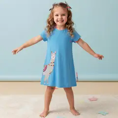 JUMP KIDS - Vestido Manga Corta Azul Verano Algodón Niña