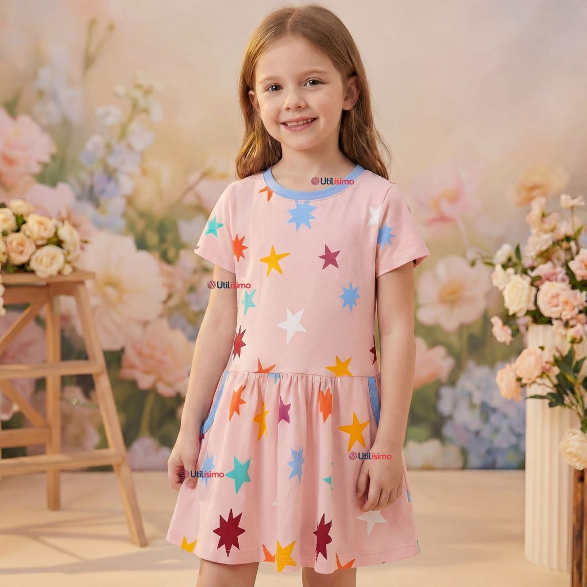 JUMP KIDS - Vestido Manga Corta Estrellas Algodón Niña