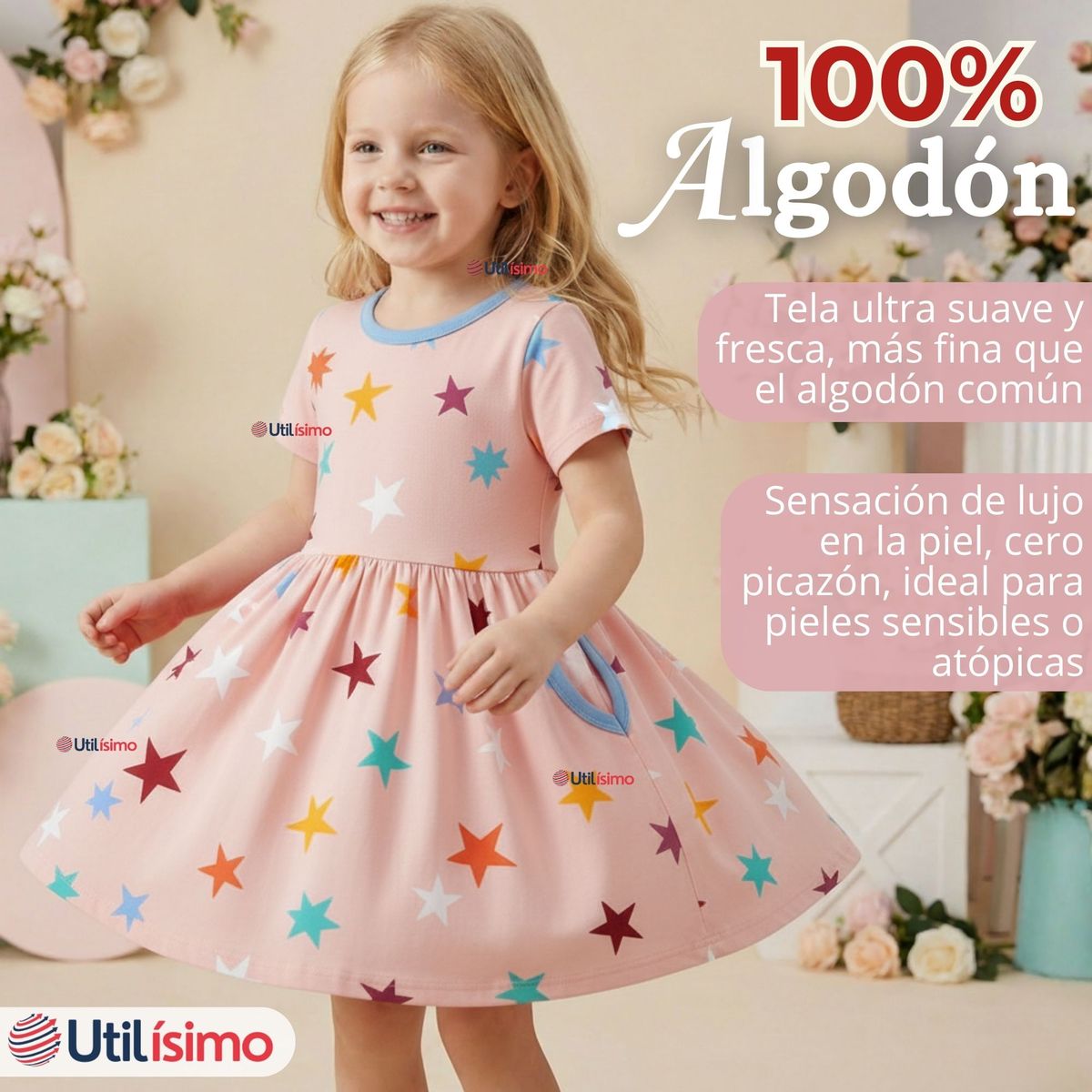JUMP KIDS - Vestido Manga Corta Estrellas Algodón Niña